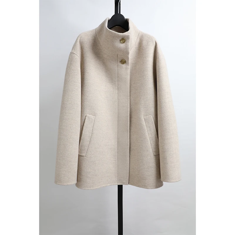 

Awei осень-зима двустороннее шерстяное пальто Camere повседневное прямое пальто с воротником-стойкой корейское длинное пальто све