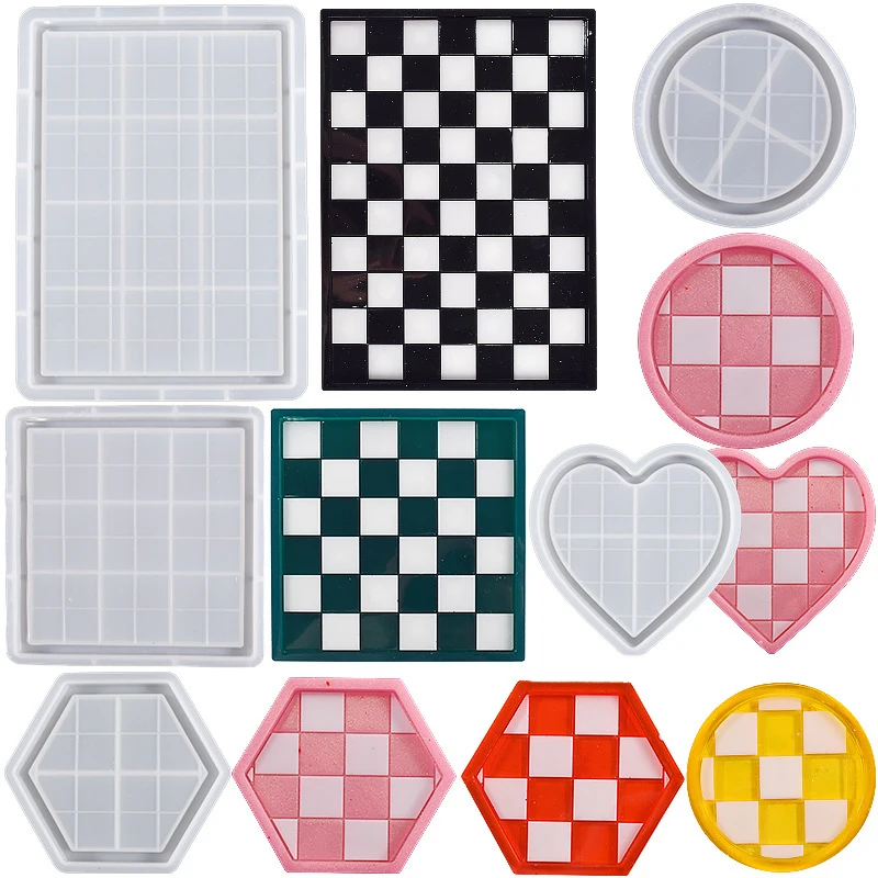 

Checkerboard Grid Tray Silicone Mold For Resin Casting Plate Dish Resin Epoxy Casting Molds Tray Serving Board Home Decoration