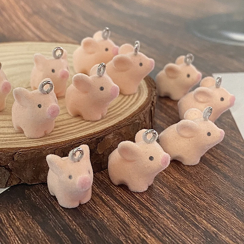 10/20/30pcs Wholesale Flocking Small Pig Resin Charms Bulk Kawaii 3D Pink Pigs Pendant Diy For Earring Jewelry Make