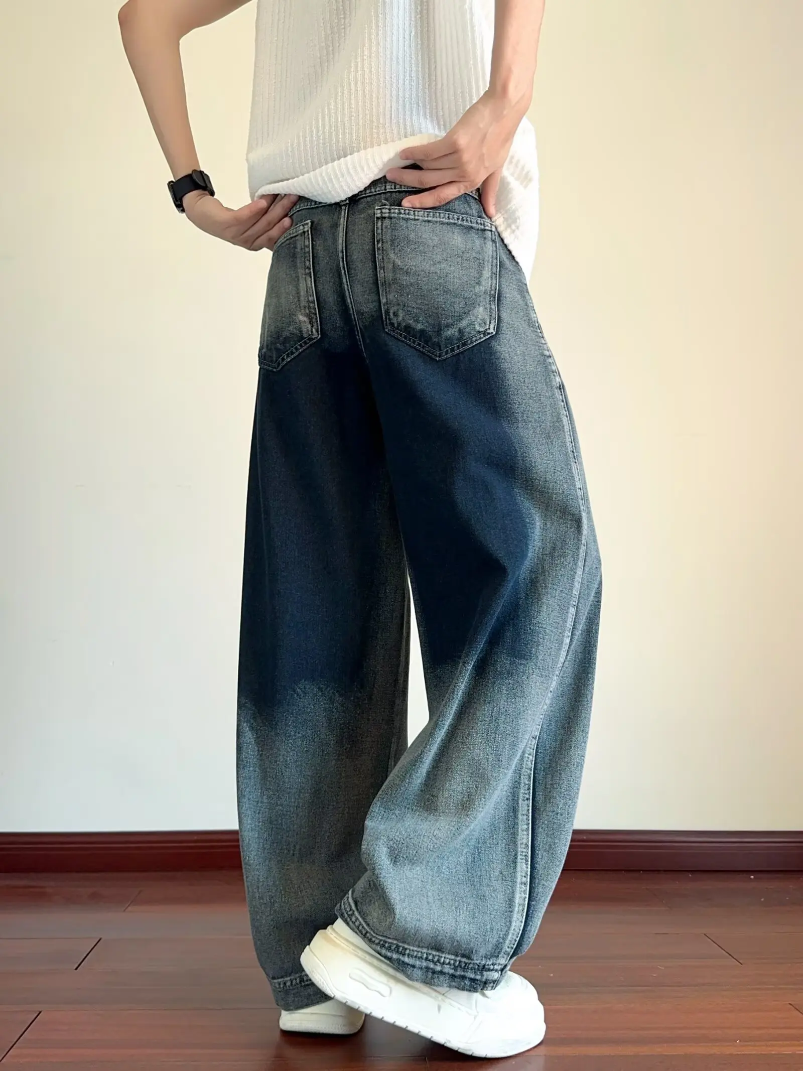 Американские мужские джинсы в стиле ретро, повседневные свободные прямые длинные брюки, осенние модные брендовые уличные широкие длинные джинсы, брюки Y2K