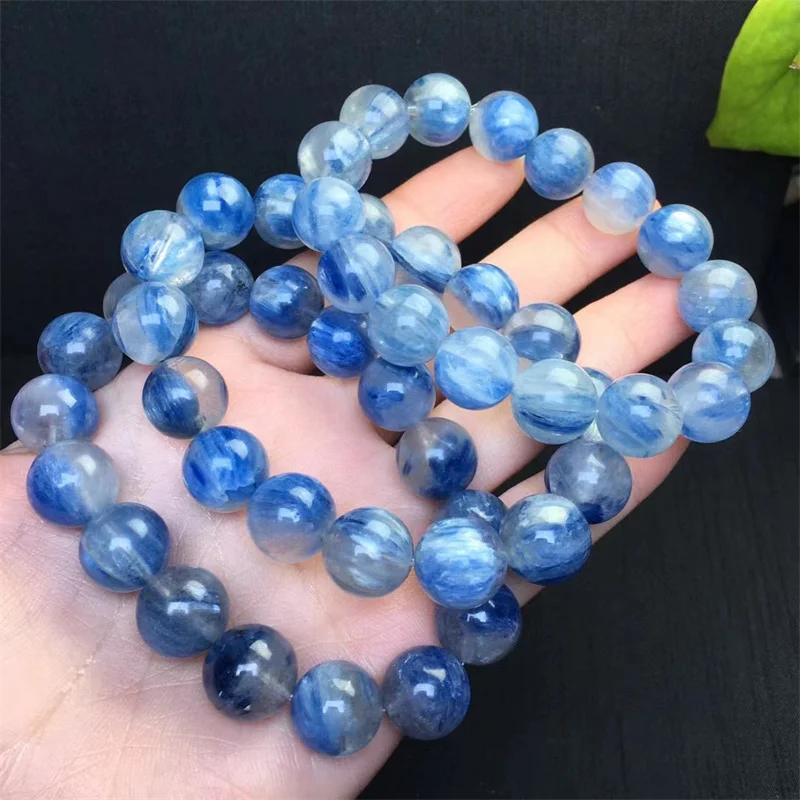 10MM Natural Kyanite Bracelets Women Men Genuine Energy Round Bead Elastic Strand Bangles Yoga Meditation Jewelr