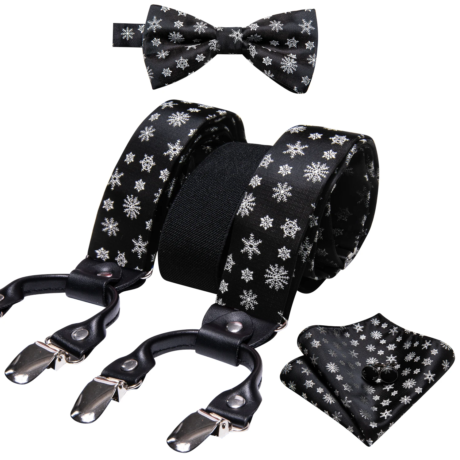 Christmas Suspenders for Man Black Navy Blue Snowflake Men's Elastic Y-Back Metal 6 Clips Braces Trouser Straps Men's Gifts