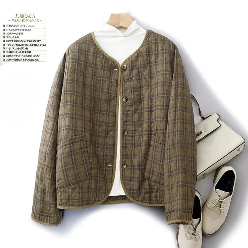 Quilted Coats Lightweight Padded Jackets for Women Long Sleeved Plaid Print Casual Vintage 2026 Autumn Winter Women Clothing