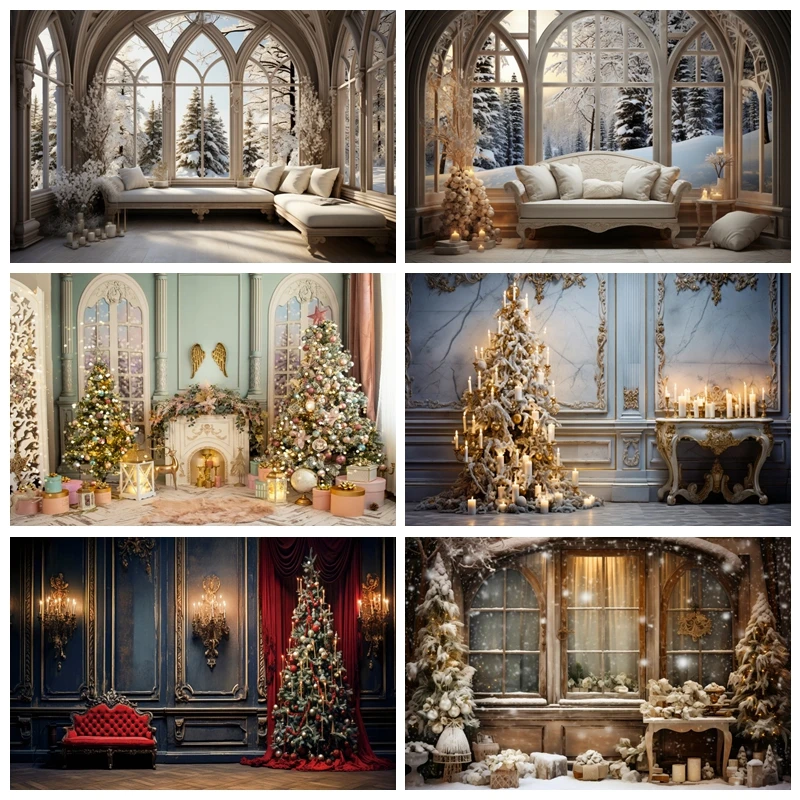 

Christmas Fireplace Theme Backdrop for Photography Xmas Tree Sock Gift Party Decor Supplies Background Photo Studio Booth Props