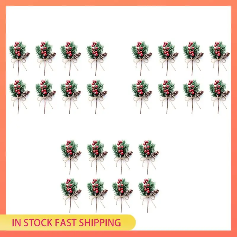 AA05 التوت الأحمر ينبع فروع الصنوبر دائم الخضرة عيد الميلاد التوت ديكور 24 قطعة الصنوبر الاصطناعي المخاريط فرع الحرفية إكليل اختيار #2