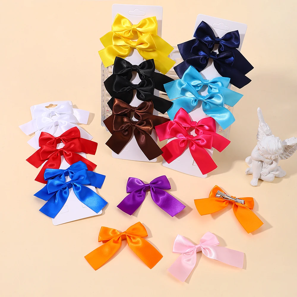 2Pcs Girl Cheer Up Bow Hairclips Delicate Ribbon Hairpins for Kids Hair Accessories 3.5inch Lovely Hair Pins Hairgripe Wholesale