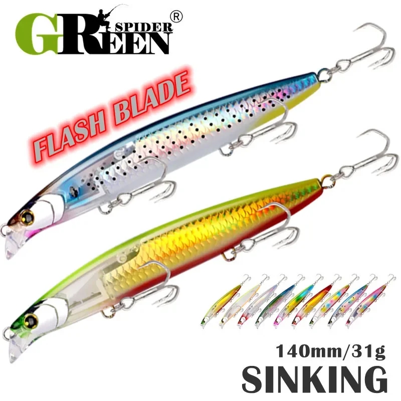 GREENSPIDER 2022 NEW Sinking Fishing Lure 140SF Short Lip Pencil 140mm 31g Long Casting Saltwater Hard Baits