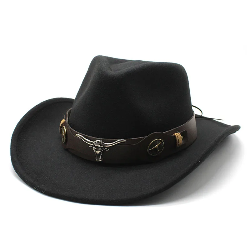 Hot Selling Cow West Cowboy Hat Woolen Jazz Top Hat Men Ladies National Style Autumn And Winter Felt Cap Broad Brimmed Hat