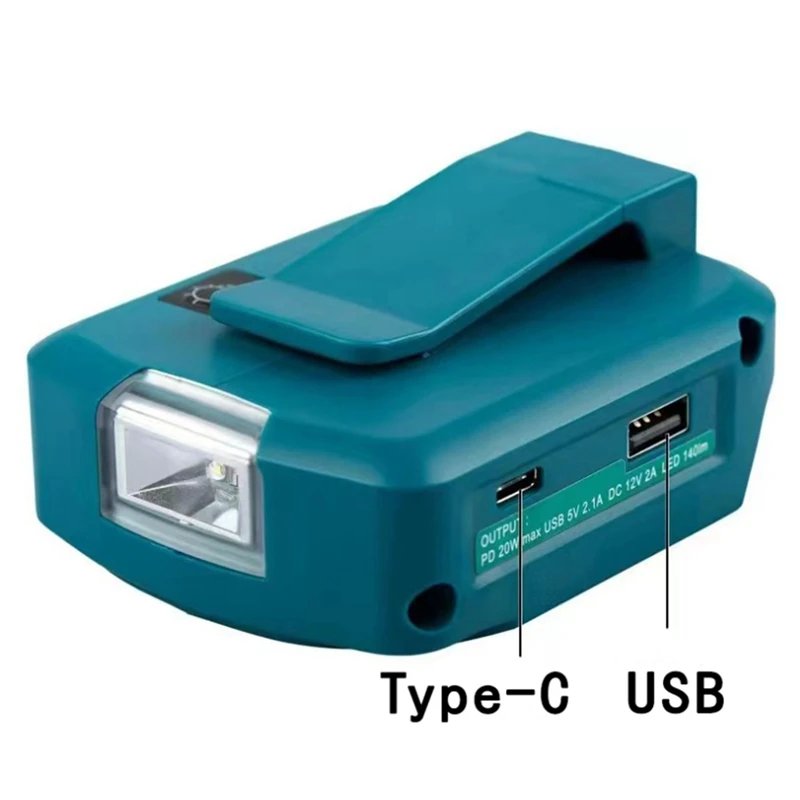 For Makita ADP05 14.4V/18V Lion Battery USB/Type-C Converter Port With LED Light Spotlight Outdoor Light For Makita