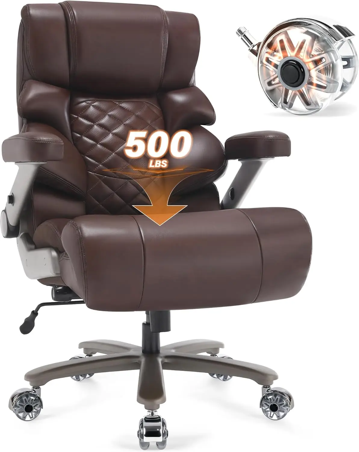 

500lbs Big and Tall Office Chair Large Computer Chair with Adjustable Lumbar Support 3D Flip Arms Plus Size Wheels