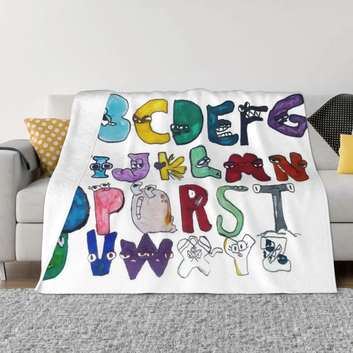 Hand drawn funny alphabet lore, english fonts with faces Throw Blanket Decorative Sofas anime Soft Plaid Blankets