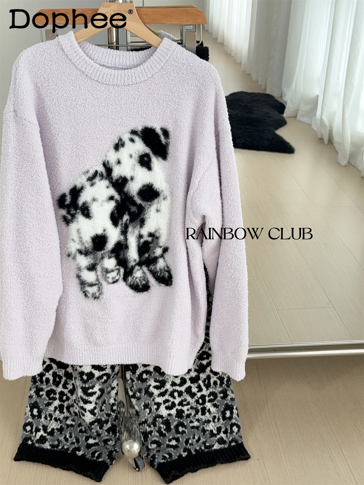 

Japanese Style Original Cartoon Puppy Soft Autumn Winter Round Neck Pajamas Warm Loose Casual Set Homewear for Women