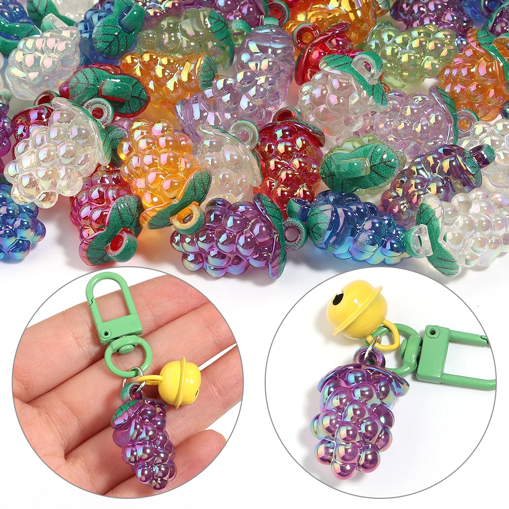 5/10pcs Plated Color Jelly Grape Acrylic Charms Cute Fruit Pendant For Jewelry Making DIY Necklace Phone Chain Keychain Supplies