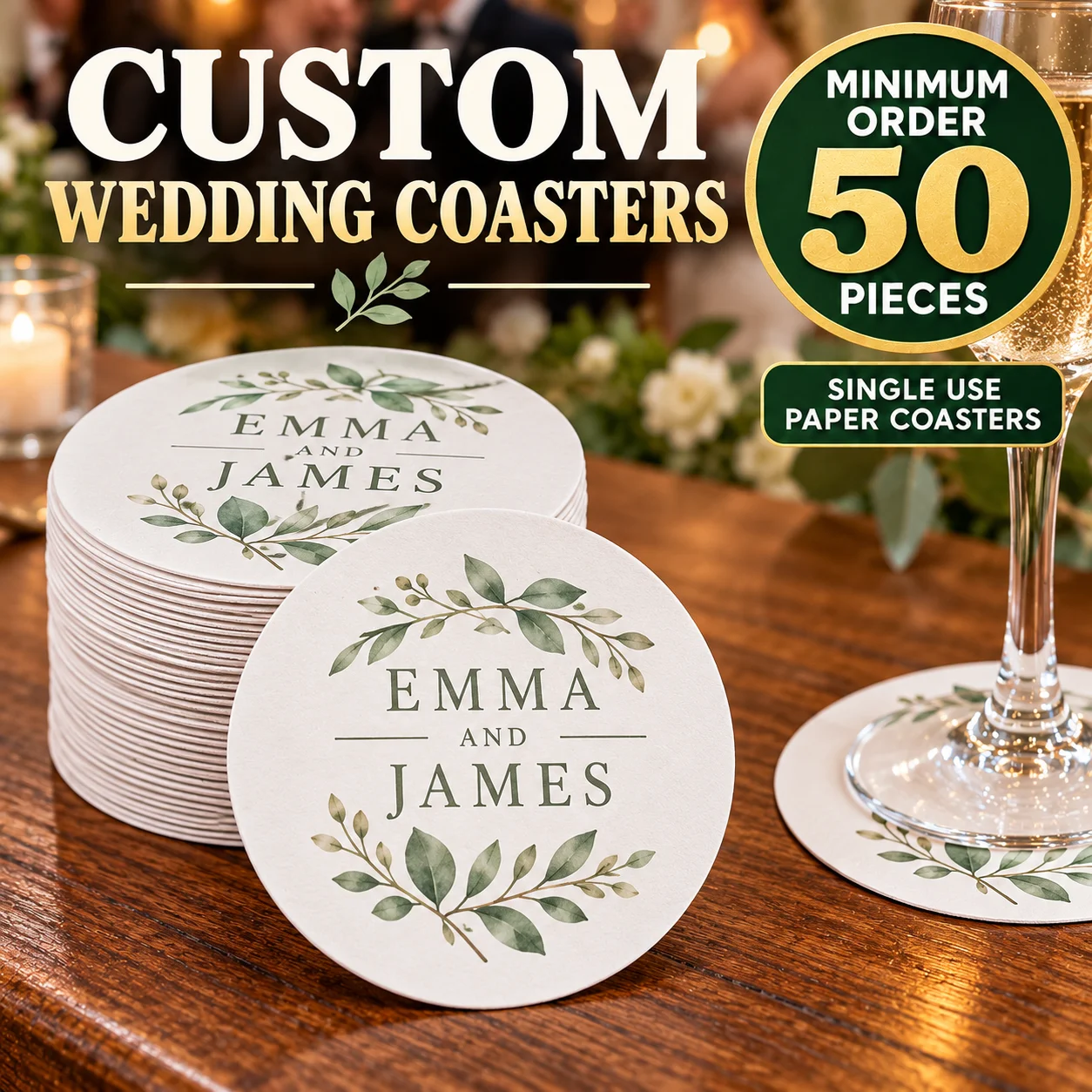 50pcs Minimum Custom Disposable Paper Coasters For Corporate Events Logo Printing Bulk Personalized Business Promotional Gifts