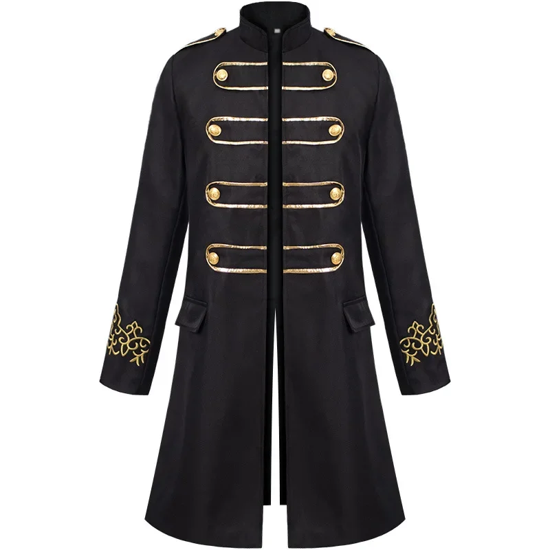 Cappotto da cavaliere pirata con bordo dorato Cappotto da uomo vintage ricamato uniforme con colletto alla coreana Costume Steampunk gotico vittoriano