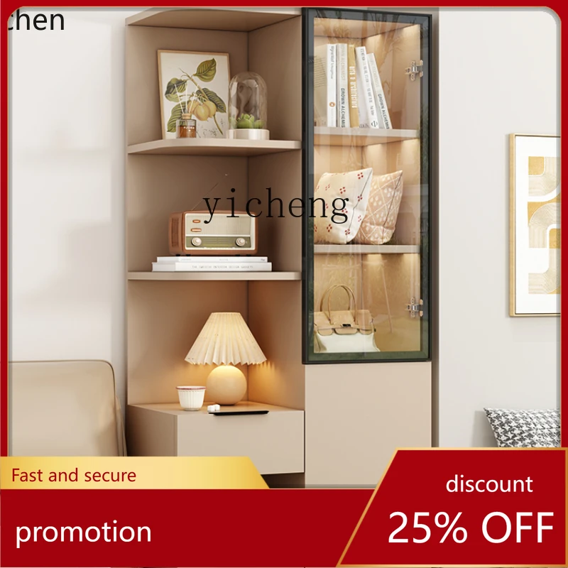 

ZML Bedside Bookcase Shelf Household Shelf High Cabinet Locker Bookshelf Integrated Cream Wind