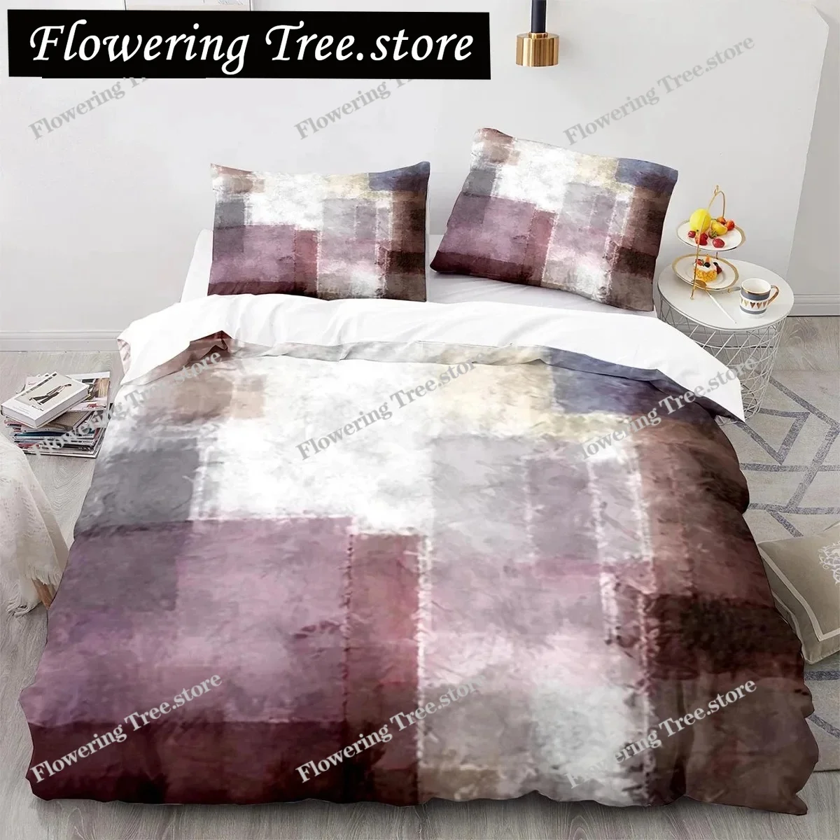 

Stripe Duvet Cover Set Polyester Green Blue Black Striped Plaid Patch Print Quilt Cover King Size Soft Twin Bedding Set for Teen