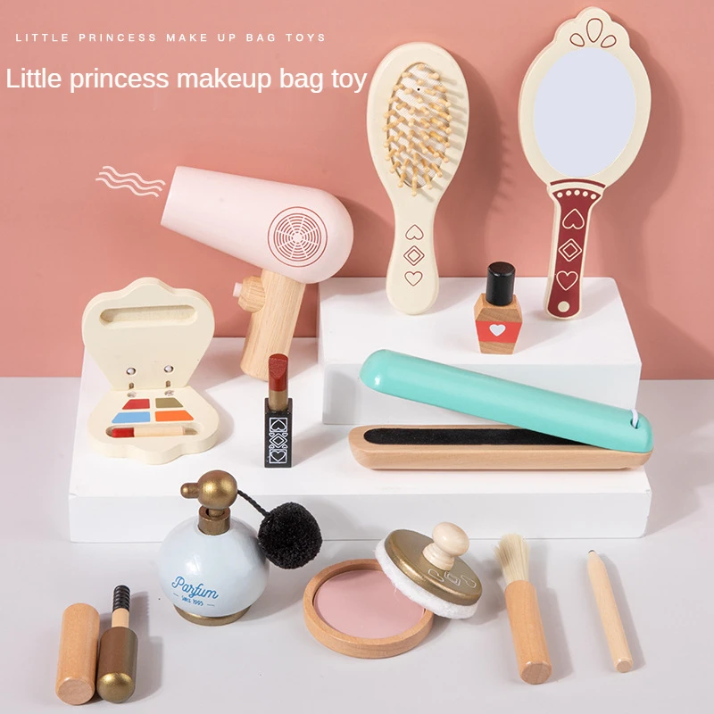 12 pz/set simulazione di legno bellezza trucco giocattolo ragazze Kit cosmetico fingere di giocare divertente regalo di compleanno per bambini educativo creativo