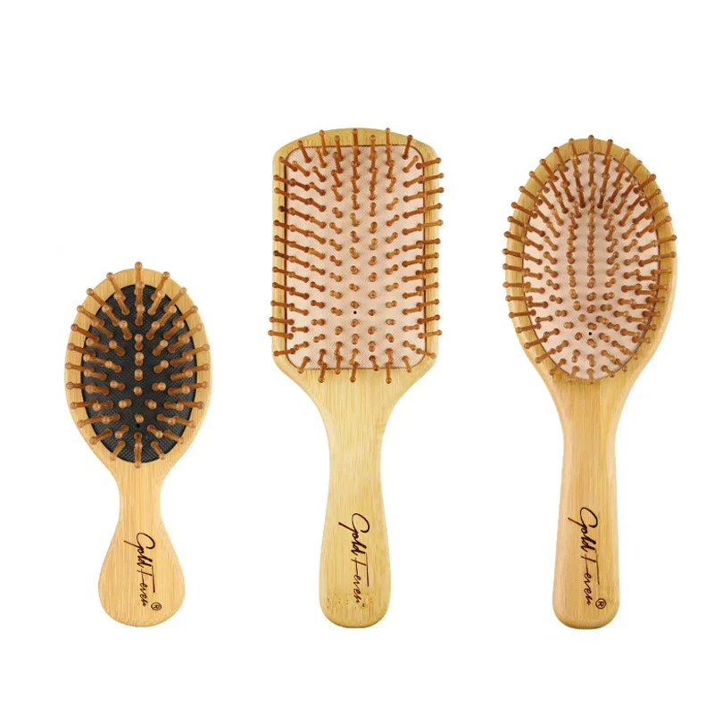 Pente de bambu natural da escova de cabelo da pá melhora o crescimento do cabelo almofada de ar pentes para a massagem do couro cabeludo anti-estática nenhum pente do emaranhado do cabelo