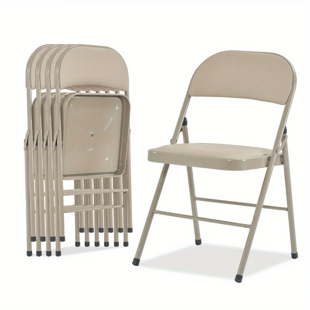 

Set of 4 Upholstered Padded Seat Metal Frame Folding Chair Portable