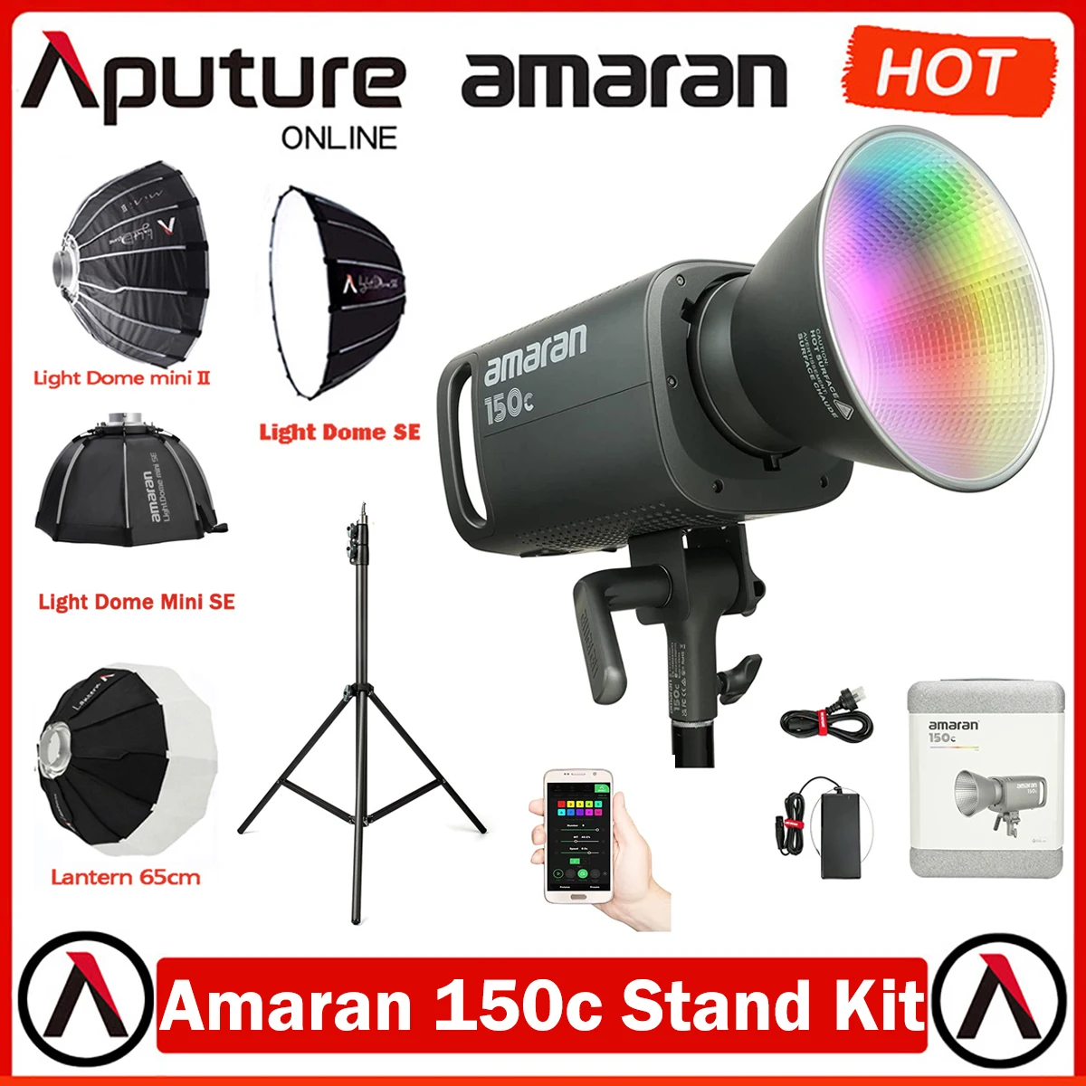 

Aputure Amaran 150C+Softbox+2M Stand Kit,RGB 150W 2500K-7500K Bowens Mount COB Continuous Output Light w Sidus Link App Control