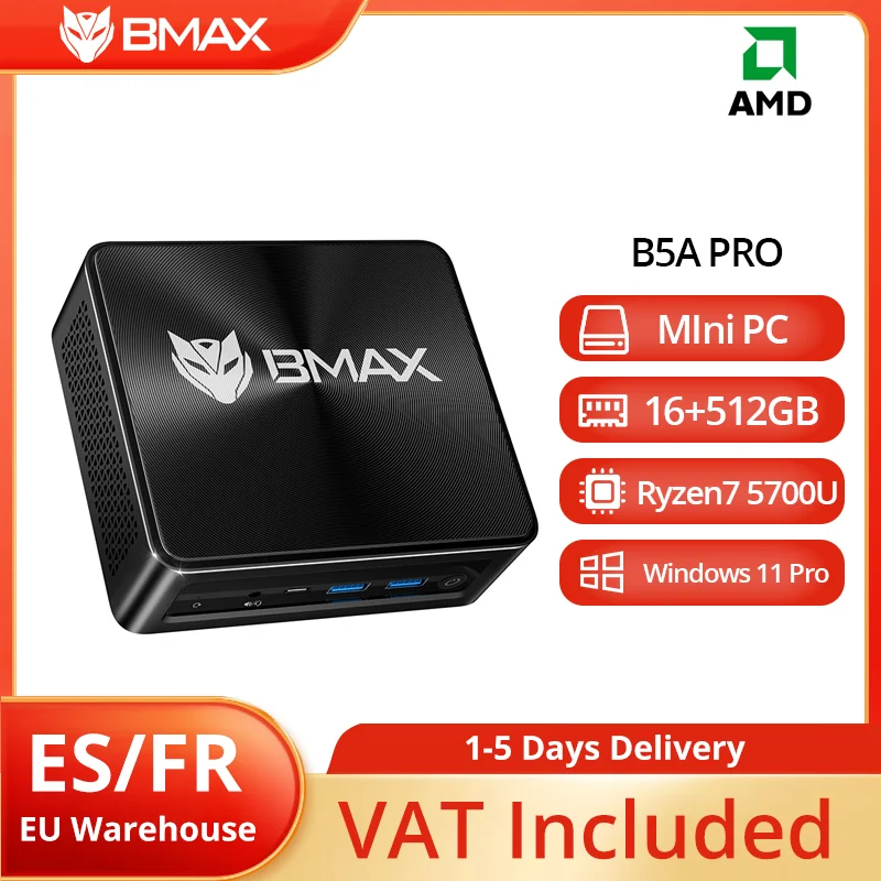 BMAX B5APRO MINI PC AMD Ryzen7 5700U AMD Radeon Graphics 16 GB DDR4 512 GB SSD Windows 11 Dual Band WiFi Bluetooth 5.2
