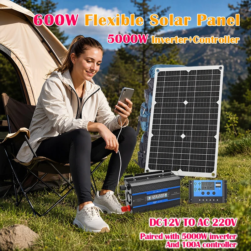 5000W All-in-One Solar Inverter Kit for Off-Grid Use – 600W Efficient Charging Panel, 12V Battery Controller, 220V Output