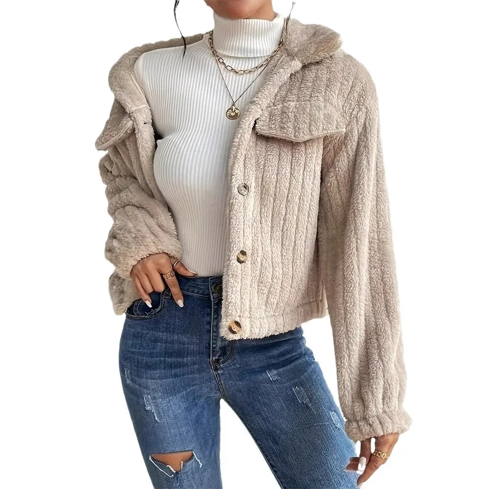Button Front Coat Loose Fit Short Length Streetwear with Medium Thickness from Ironing Single Breasted Autumn Women Jacket