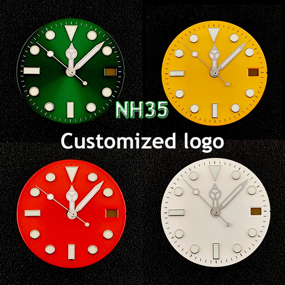 Cadran avec logo personnalisé de 28.5mm, cadran NH35, montre automatique pour hommes, cadran lumineux bleu adapté aux accessoires de montre à mouvement NH35