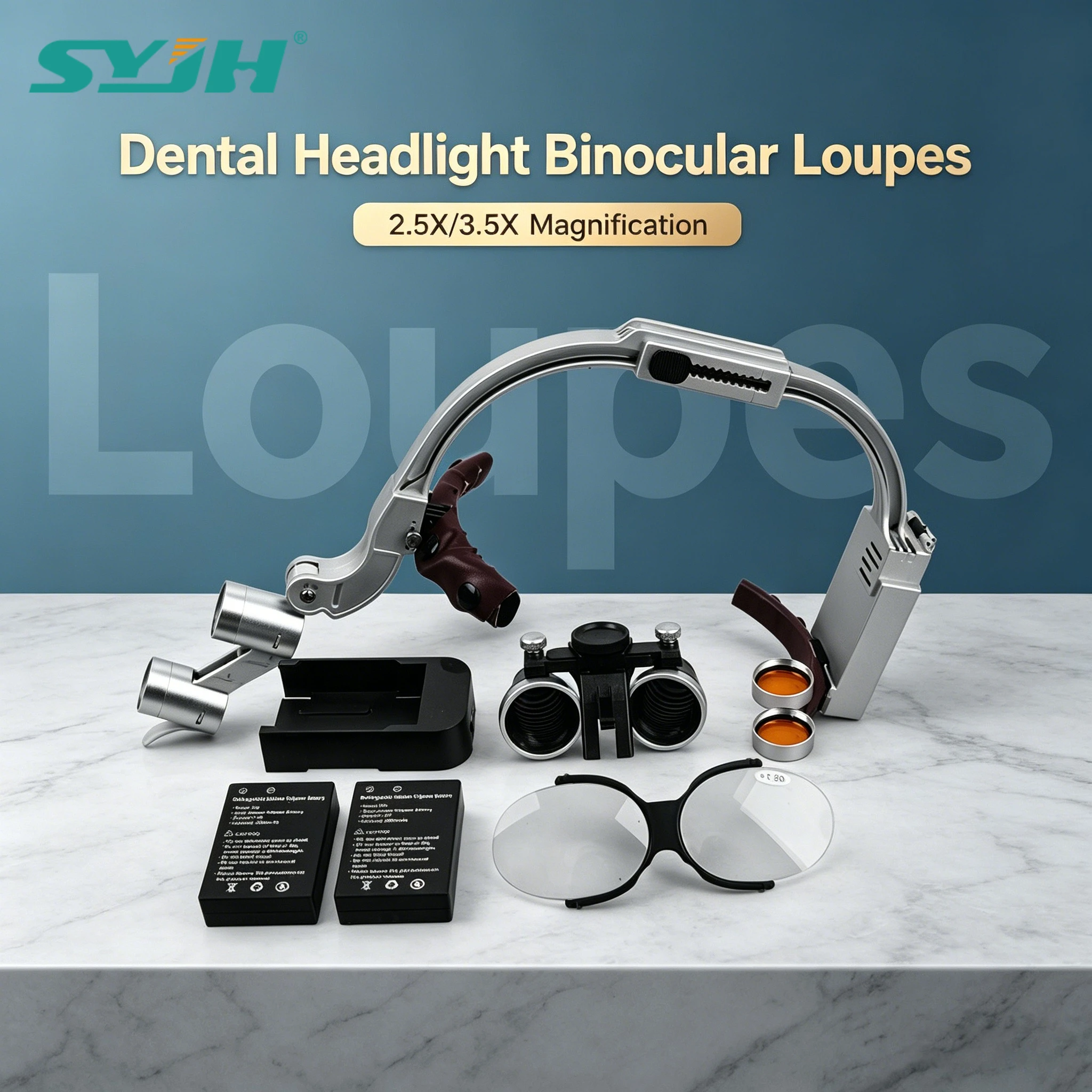 

Binocular Dental Loupe 2.5X 3.5X Magnification SYJH with LED Luxury Magnifying Glasses For Lab Dentist Medical Headlight Lamp
