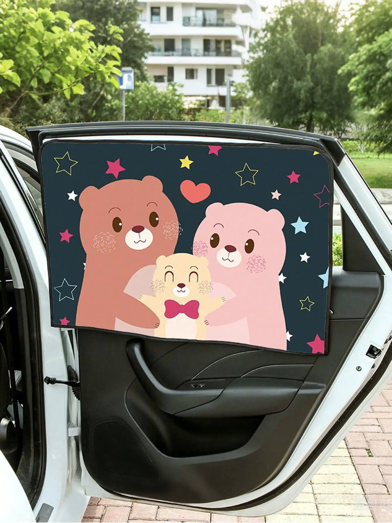 1pc Car Sunshade Curtain, Interior Sun Protection and Heat Insulation Double-Layer Sunshade, Retractable Car Curtain, Cute Ani