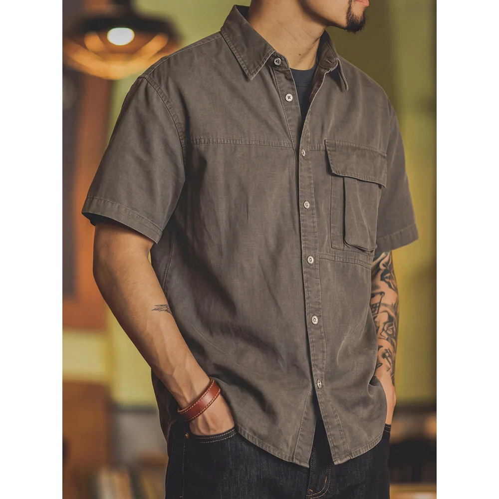 Men Summer Streetwear American Fashion Short Sleeve Vintage Loose Casual Cargo Shirts Tops