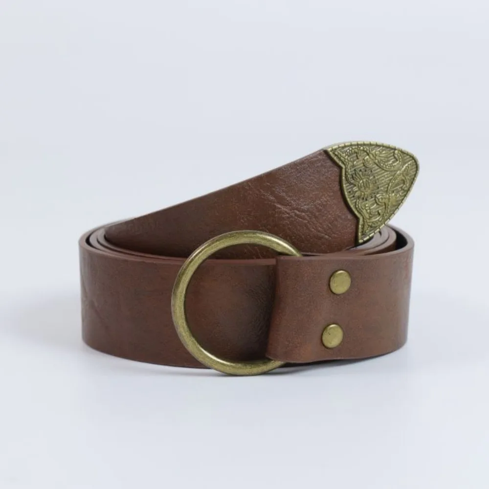 2pcs Medieval Festival Costume Accessories Vintage Pu Leather Waist Belt with Leaf-Shaped Drawstring Coin Pouch Viking Style Cosplay Props for Halloween LARP view 5