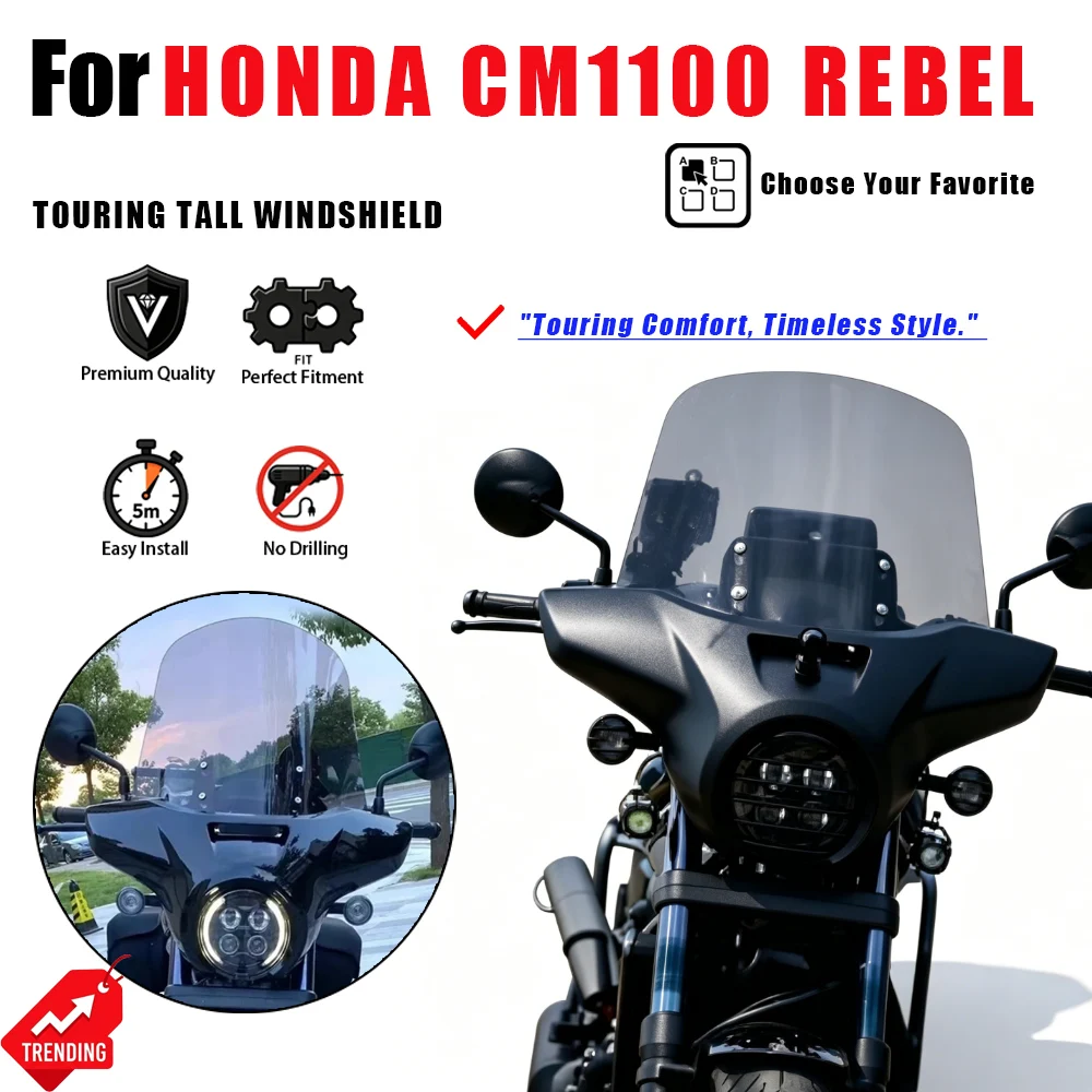 

For Honda CM1100 Rebel 1100 2021-2024 Heightened Windshield Parabrisas Parabrezza Moto Accesorios CMX 1100 Modified Parts