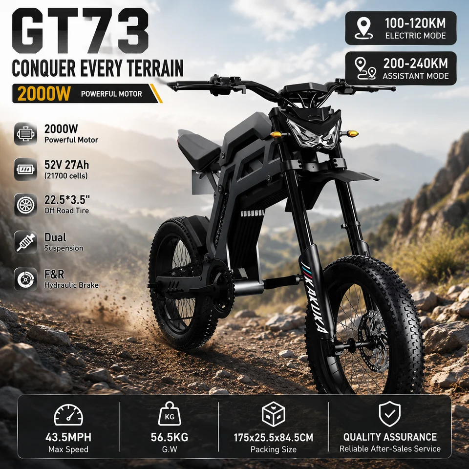 OBX GT73 E-Bike  2000W Electric Bike 52V 27Ah Long Range E-Bike, 43.5MPH Fast Speed, Dual Suspension Off-Road Fat Tire Bicycle image 2