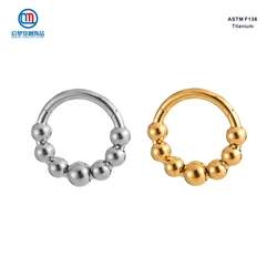 QM ASTM F136 Titanium Bead Clusters Septum Hinged Clicker Nose Hoop Ring Earrings Body Piercing Jewelry