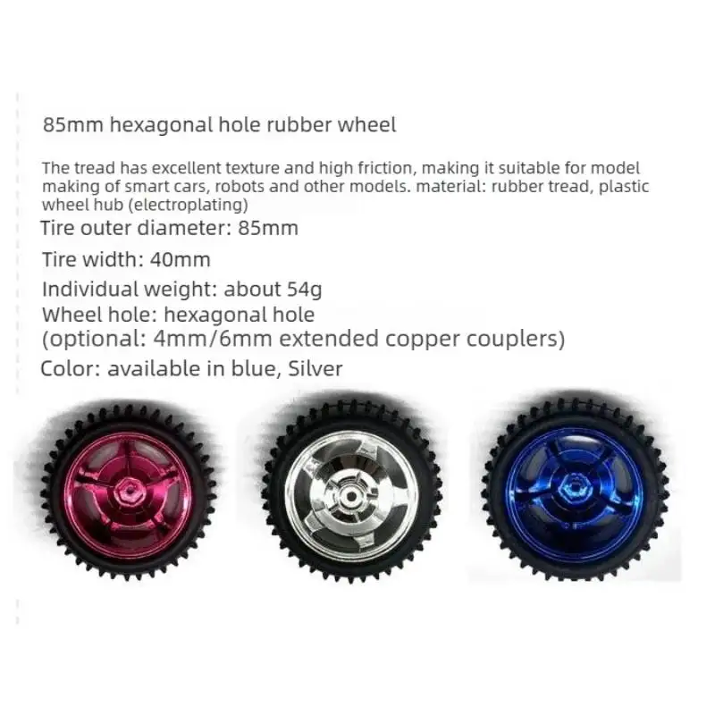 85mm Hexagonal Hole Rubber Wheel, Special Chassis Wheel for Smart Car Robots, with Hexagonal Coupling