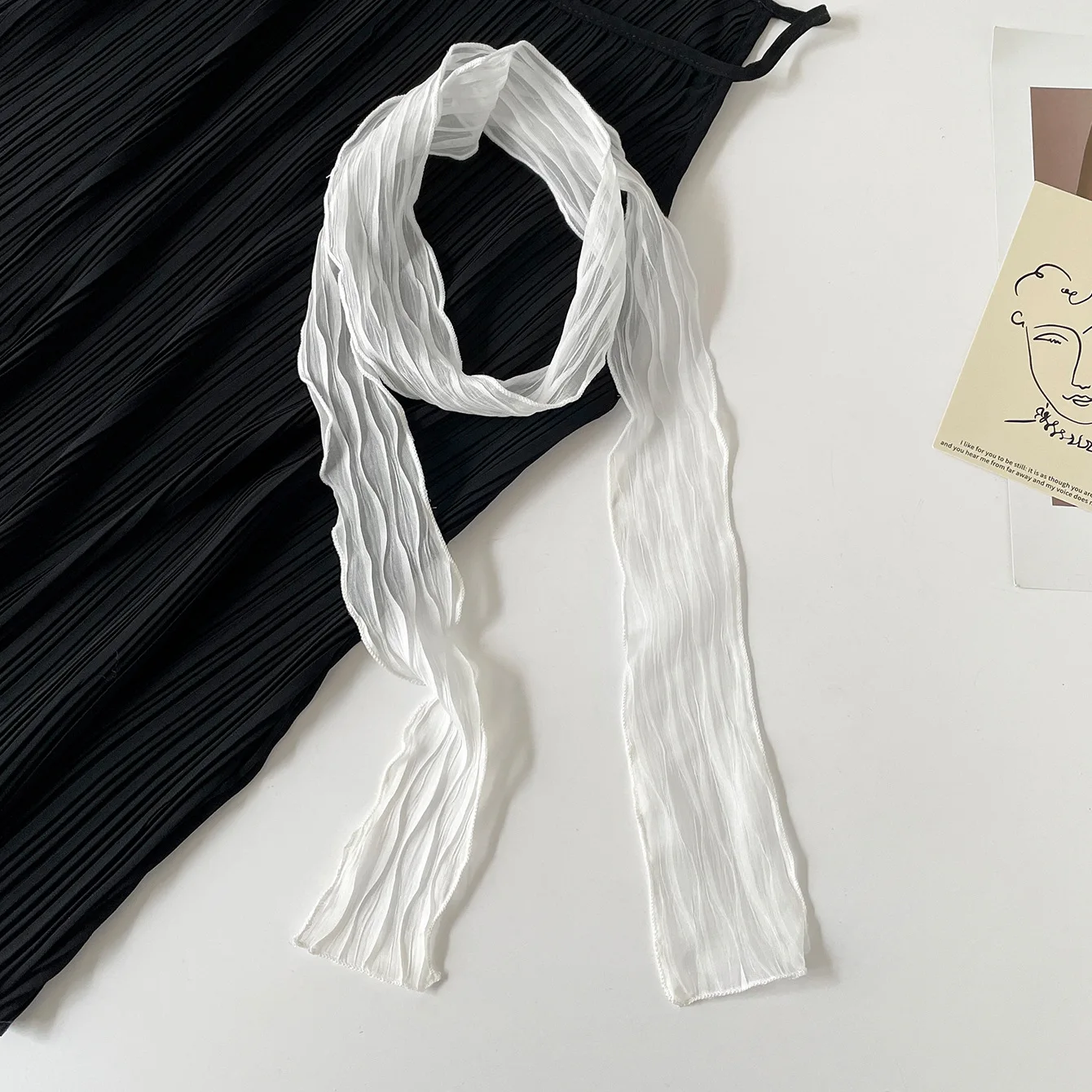 Crinkled Chiffon Skinny Scarf Lightweight Sheer Texture Neckerchief Multi-use Hair Scarf Bag Handle Wrap for Daily Office Gift image 4