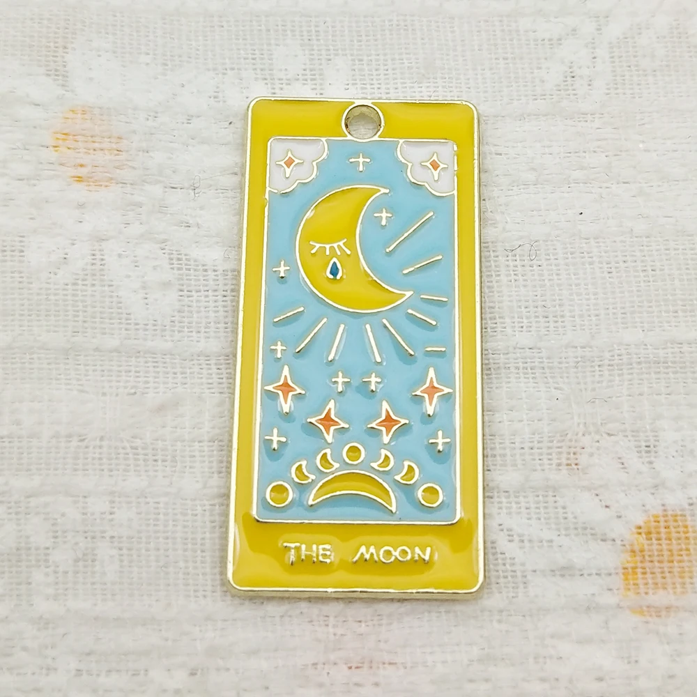 10pcs Sun Moon Tarot Charm for Jewelry Making Enamel Necklace Keychain Phone Pendant Diy Accessories Alloy Metal Gold Plated