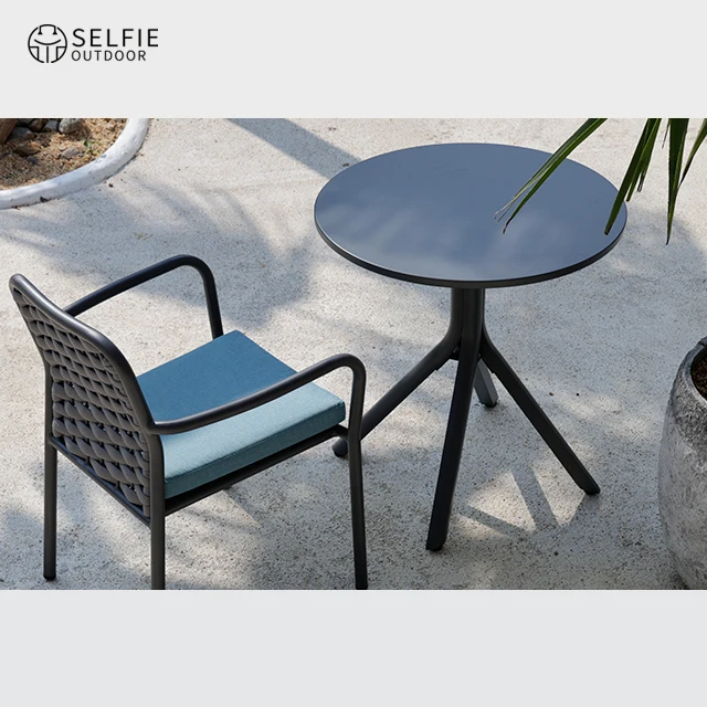 Patio Furniture Banquet Table Aluminium Table Stackable Chair Round Side Table