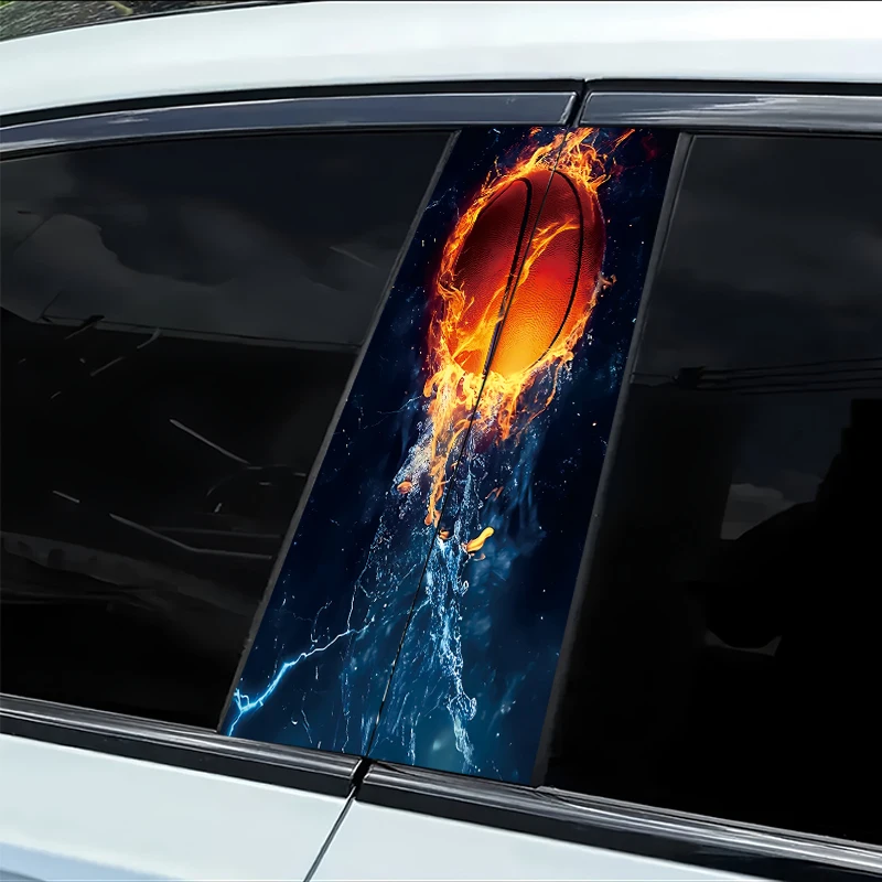 2 piezas de pegatinas para pilar B de automóviles, película protectora de material suave Burning Basketball con propiedades antiarañazos