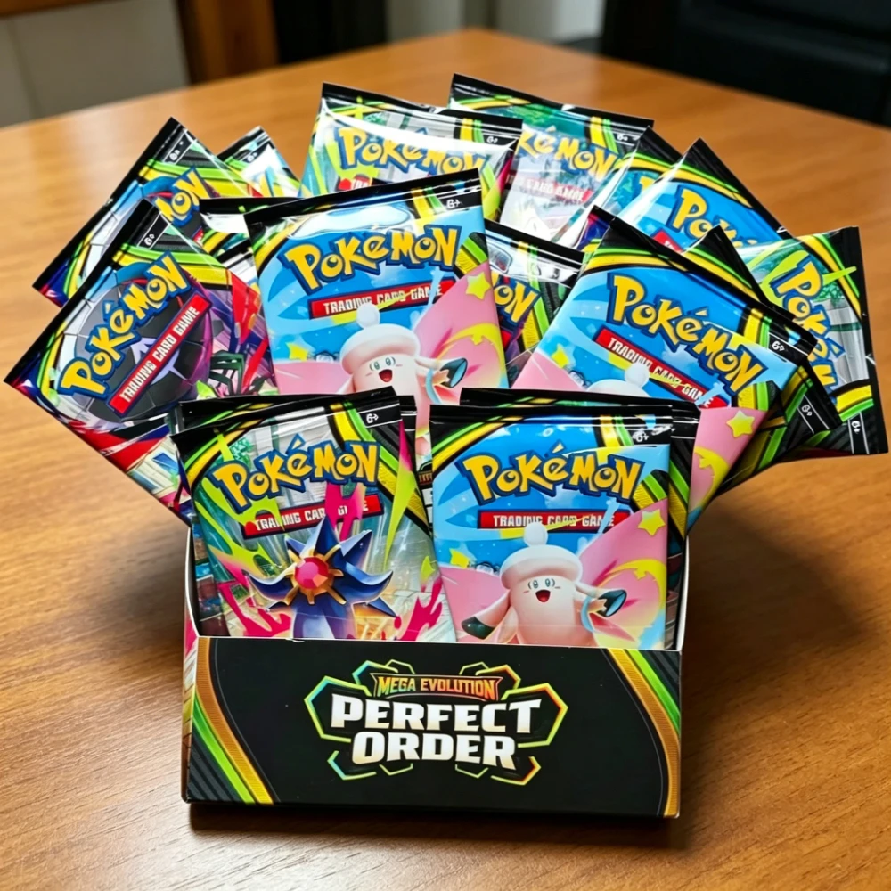 Caja de Sobres Pokémon TCG en Inglés, Mega Evolución, Orden Perfecta, Cartas Coleccionables Holográficas Raras, Regalo de Colección