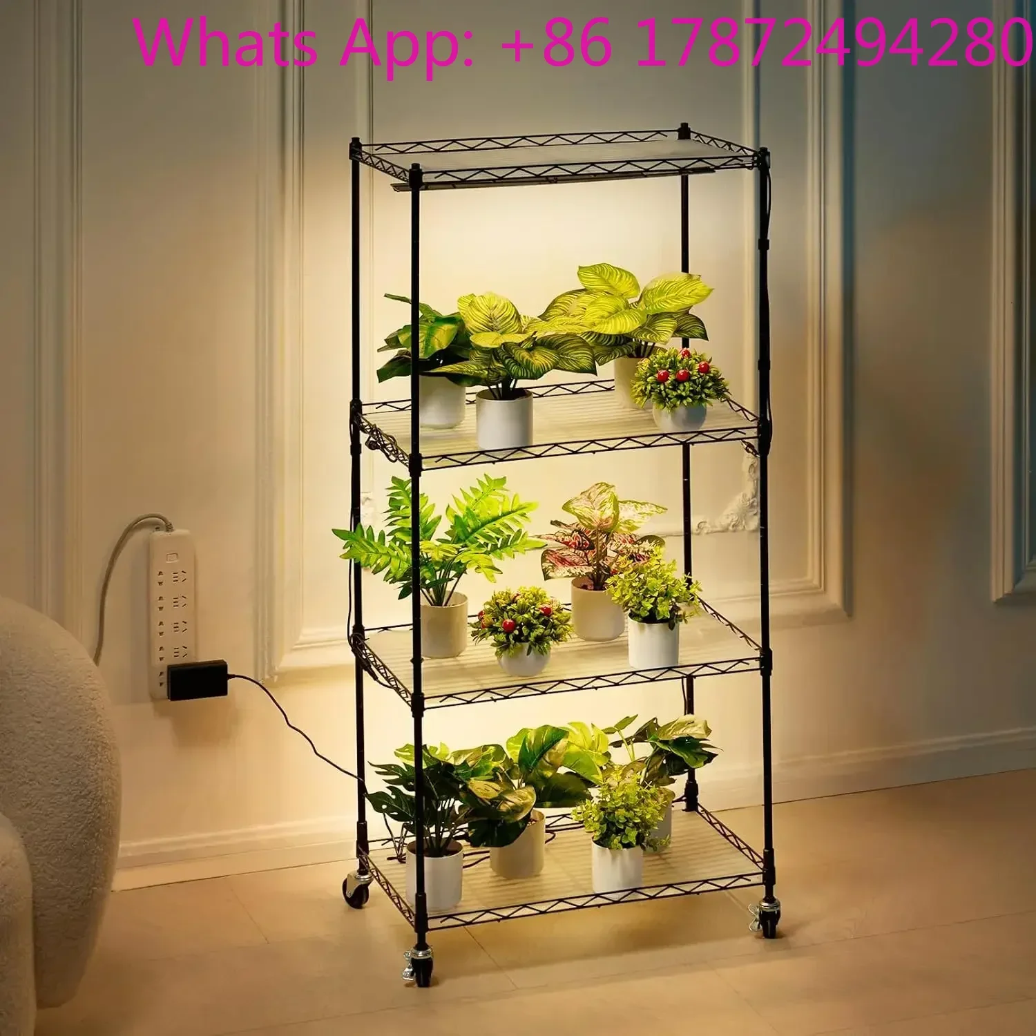 4-Tier Plant Shelf with 45W Full Spectrum Grow Light,Metal Grow Light Shelf for Indoor Plants