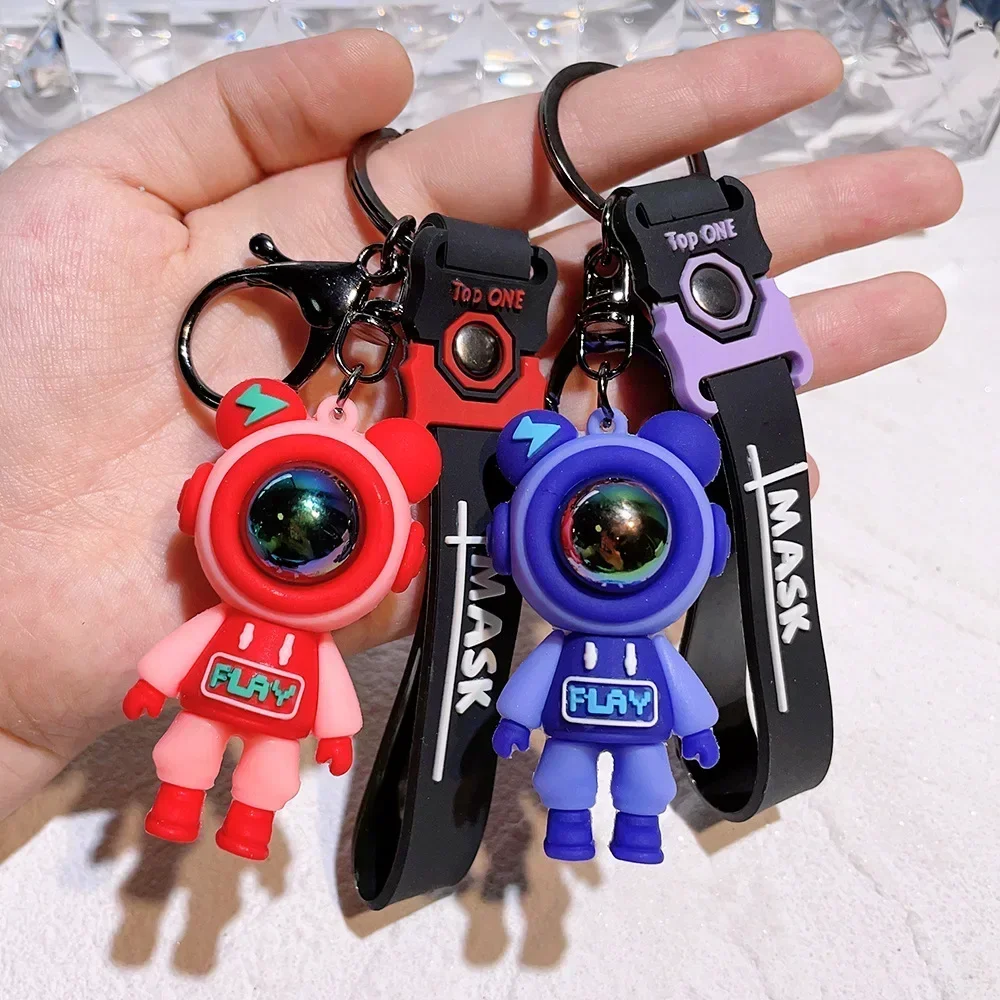 MINISO Cute Lightning Bear Keychain Cartoon  Astronauts Space Man Keyring Charm Accessories Christmas Gift for Boys Girls