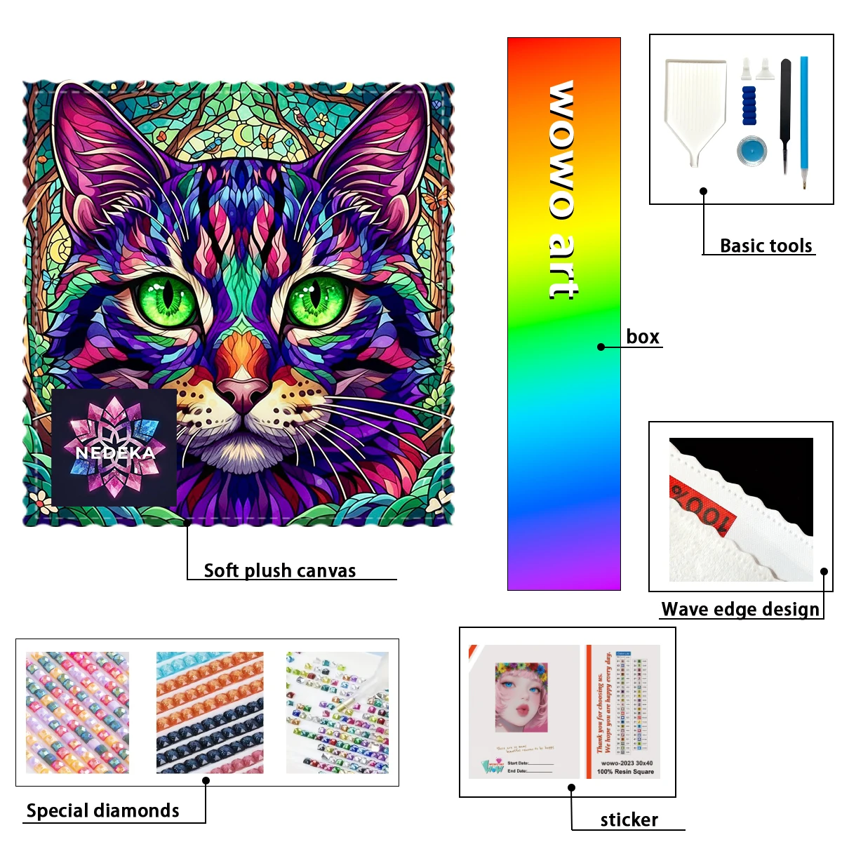 

【NEDEKA_ Diamond Art】Colorful Cat AB Rhinestone FD Rhinestone Perfect Resin Diamond