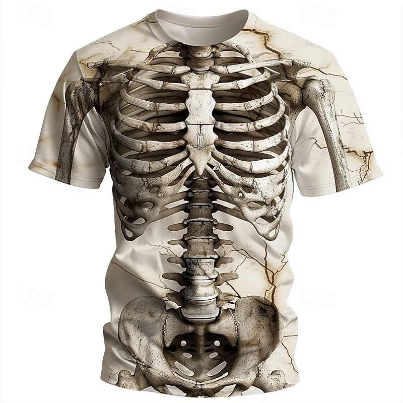 Herren Halloween 3D Skelett-Knochen Allover-Print Kurzarm Rundhals T-Shirt Festtags-Party Casual Top Herrenbekleidung – Detail 1