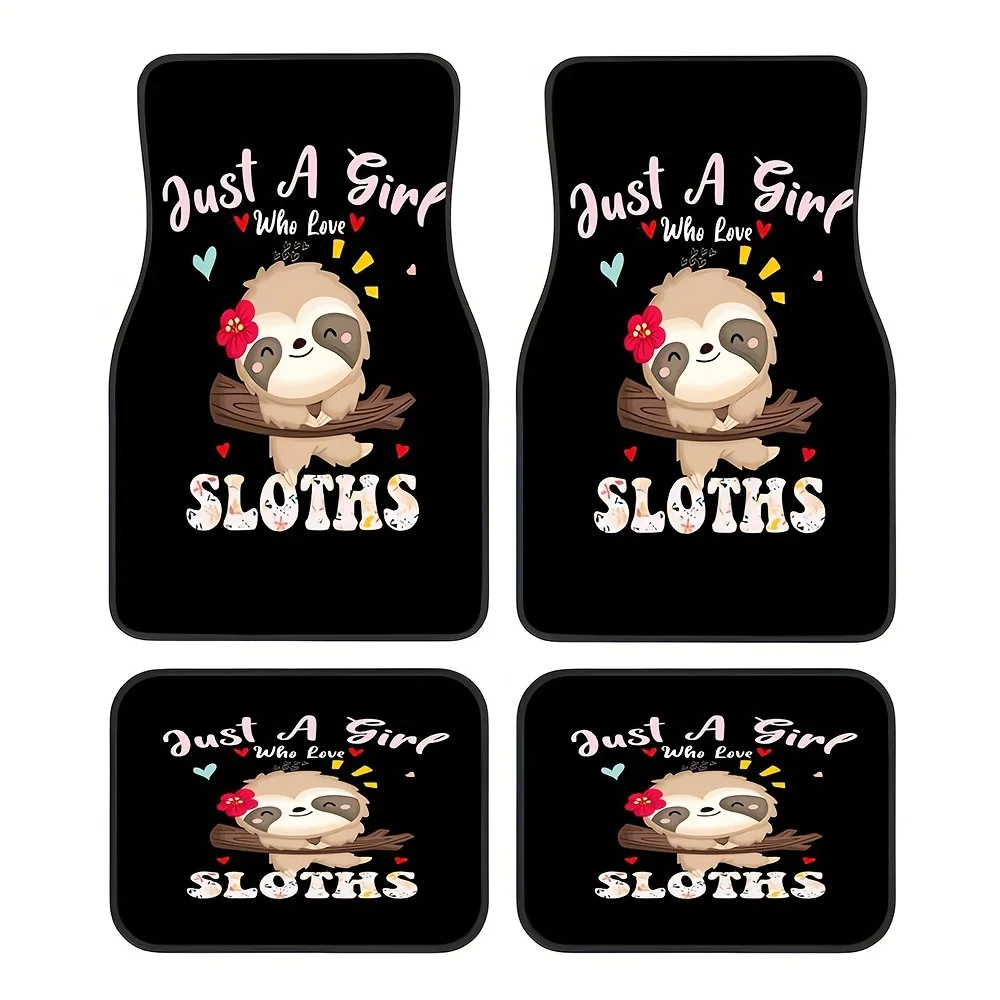 4pcs Set Of Adorable Heart-shaped Cartoon Sloth-patterned Car Rubber Mats, Universal Non-slip Floor Mats, Easy To Clean, Pet-fri