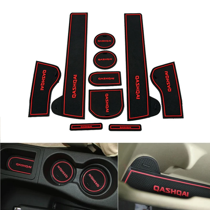 10PCS Car Styling Rubber Anti Slip Mat Door Groove Pad Interior Cup Mat Coaster For Nissan Qashqai J10 2007-2013 Auto Accessorie