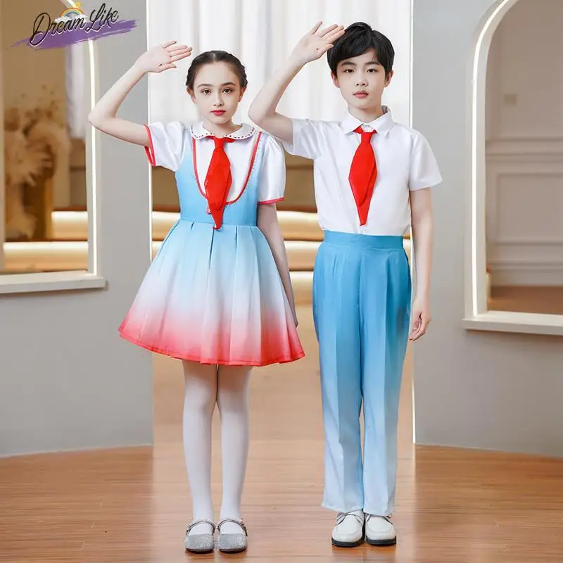 

Children's Performance Outfits Red Song Speaking Cetition Chorus Elementary School Students M Fem Children Performances
