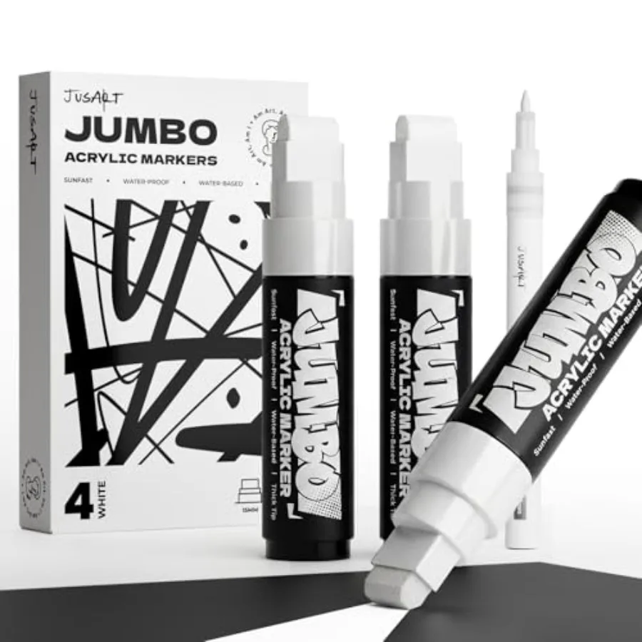 

4 Pcs Jumbo Poster Marker Set, 15mm Wide Tip and 0.7mm Fine Tip, Acrylic Paint Markers for Rock, Fabric, Glass, Ceramic, Wood